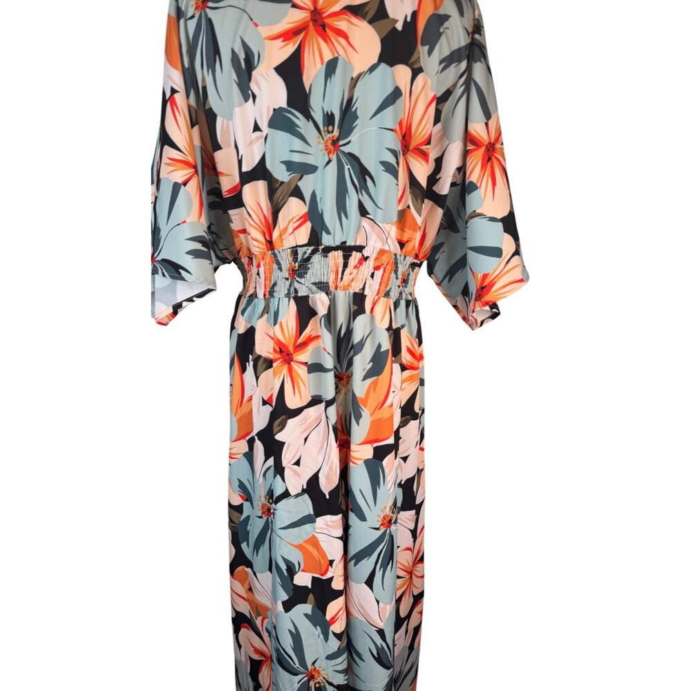2/$50 NEW XL Summer Floral V-Neck High-Waisted A-Line Maxi Dress Beach Multicolo - Picture 13 of 16
